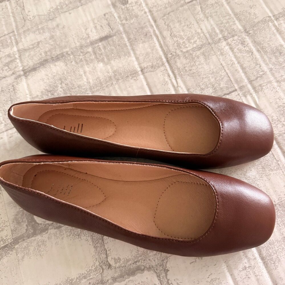 J. Jill Brown Leather Square Toe Ballet Flats Shoes Women Minimalist Preppy Sz 7 - Picture 4 of 8